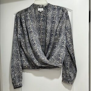 Heartloom Blue Snakeprint Puff Sleeve Wrap Blouse